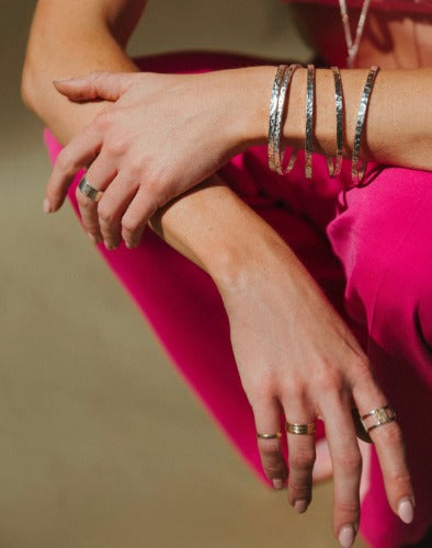 Fine Silver Forge Bangle on arm