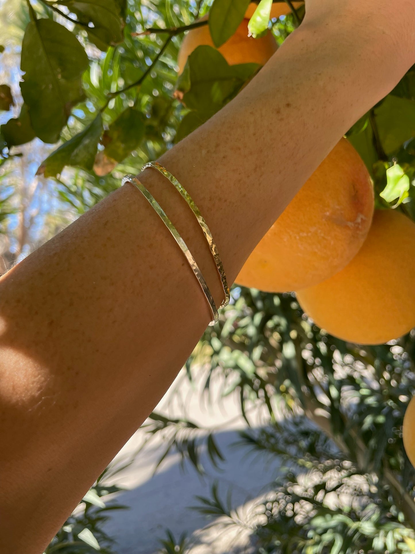 Fine Silver Forge Bangle on arm