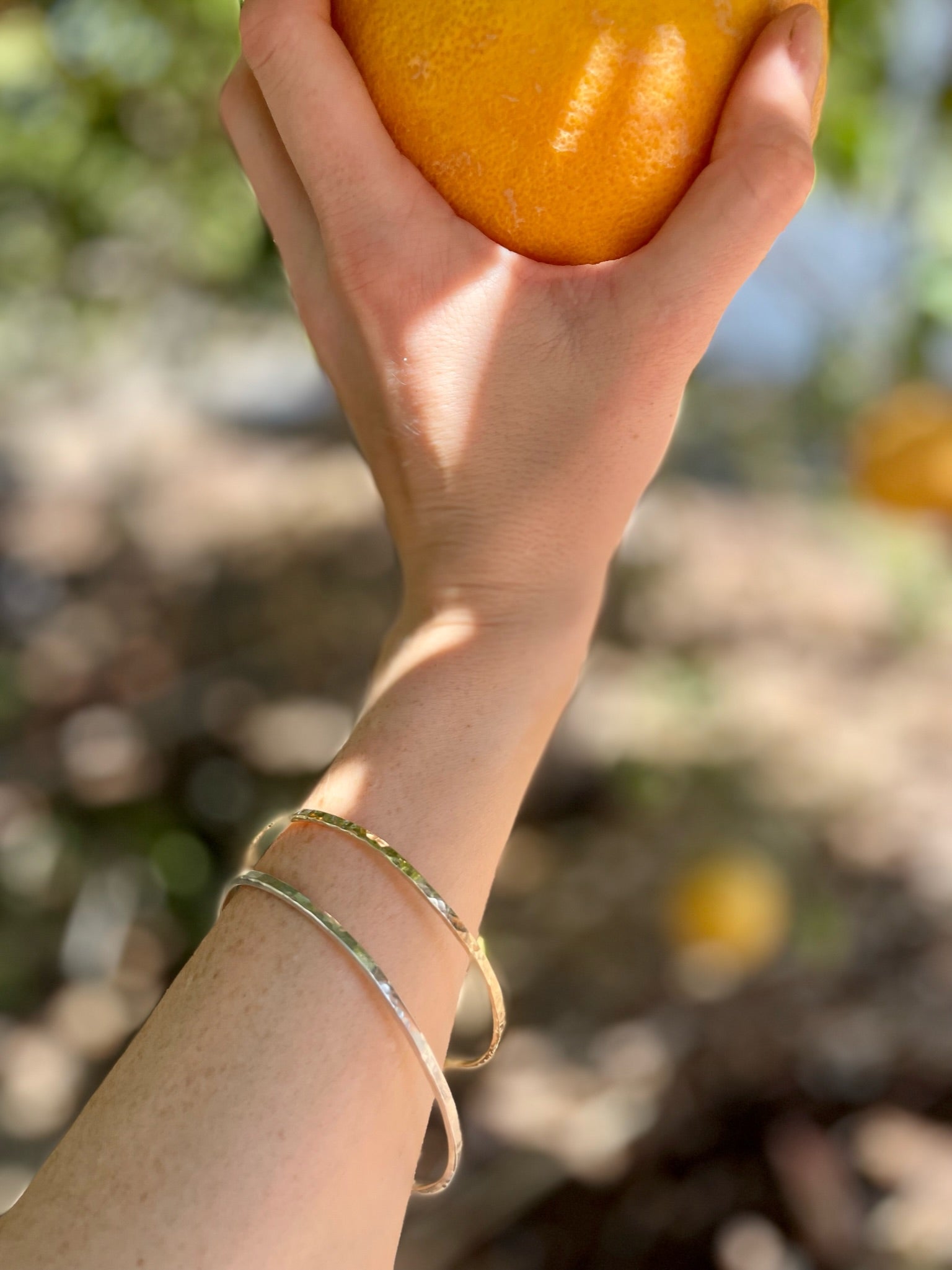 Fine Silver Forge Bangle on arm